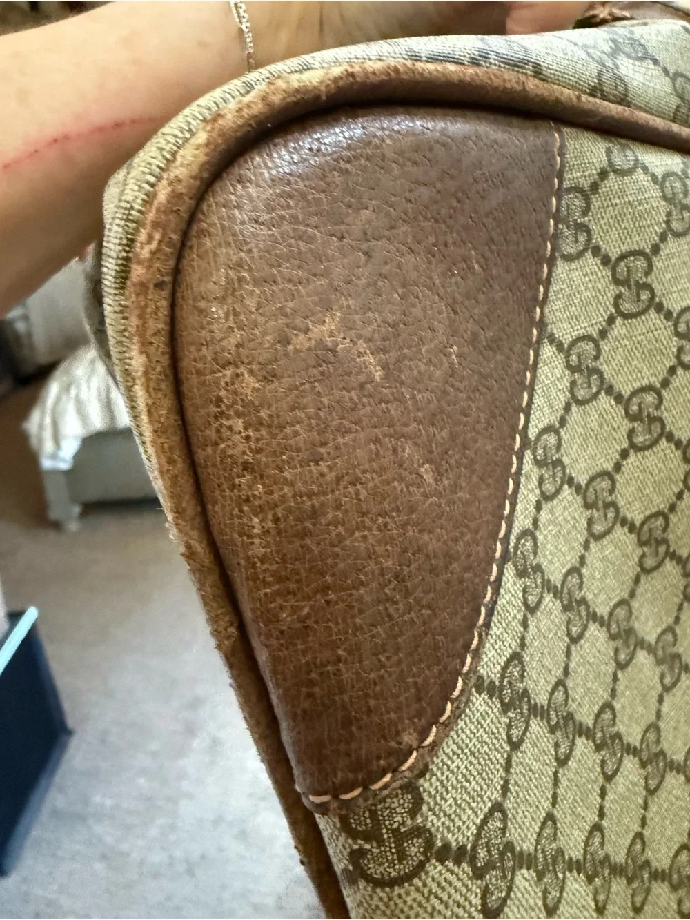 Gucci Beige and Brown GG Monogram Top-Handle Tote restoration project